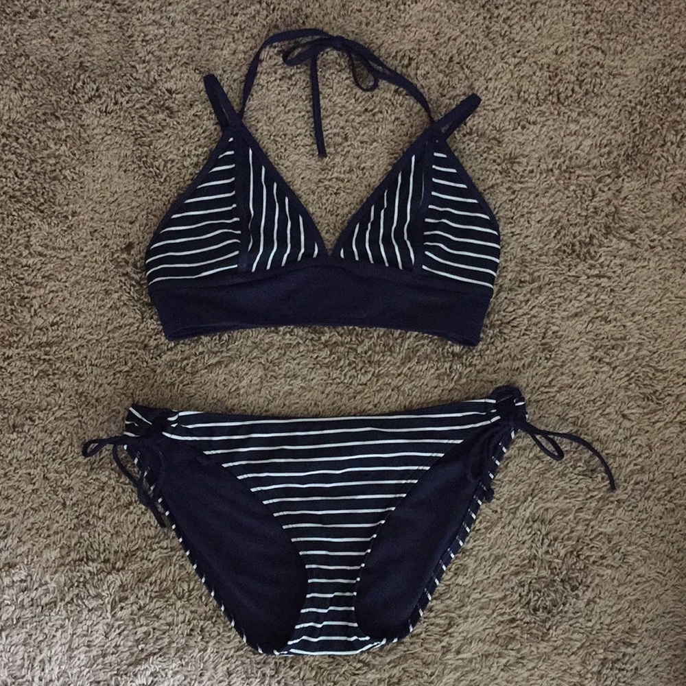 Navy and white striped athleta bikini